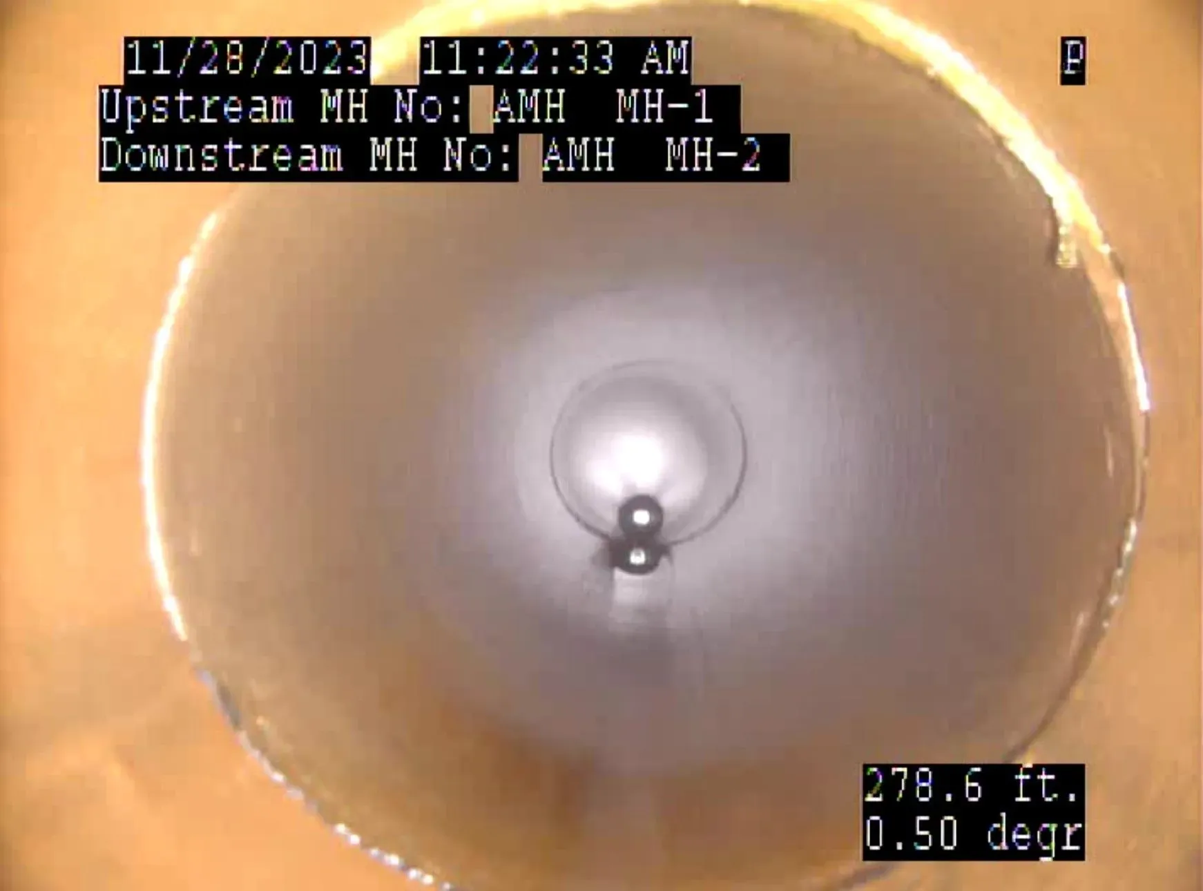 Pipe cleaning view inside a sewer line